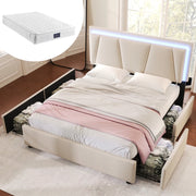 Letto matrimoniale imbottito 160x200 cm beige con 4 cassetti