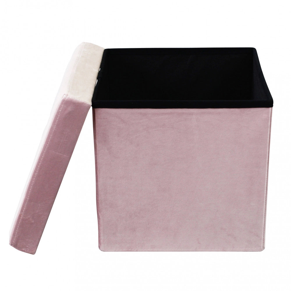 POUF CONTENITORE QUADRATO IN VELLUTO ROSA