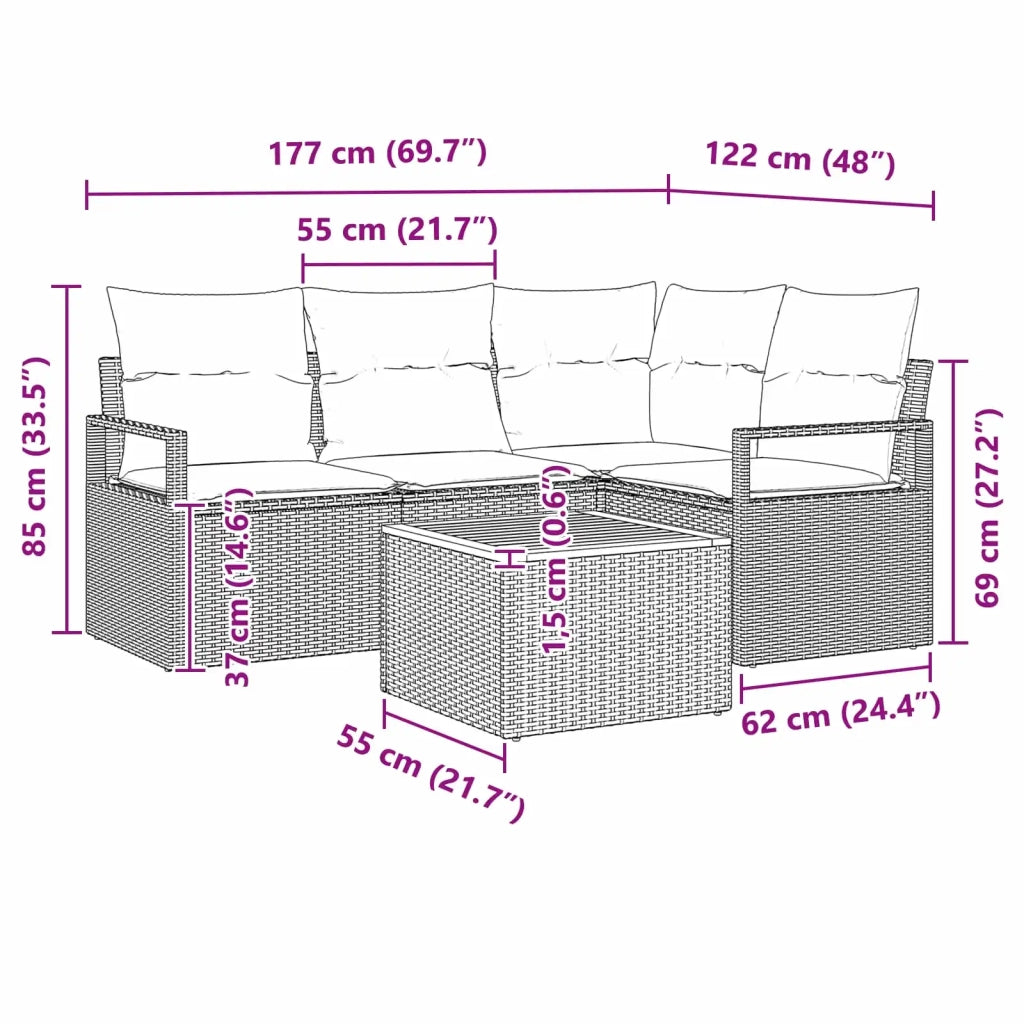 Set Divano da Giardino con cuscino 5 pcs Nero polyrattan 3347704