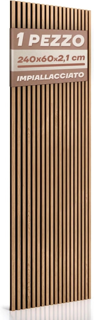 RMF PRO  Pannello Decorativo Parete Legno Teak Fonoassorbente 240x60 cm (1,44 m²) – Singolo Rivestimento Acustico a Listelli MDF per Soggiorno, Camera e Ufficio