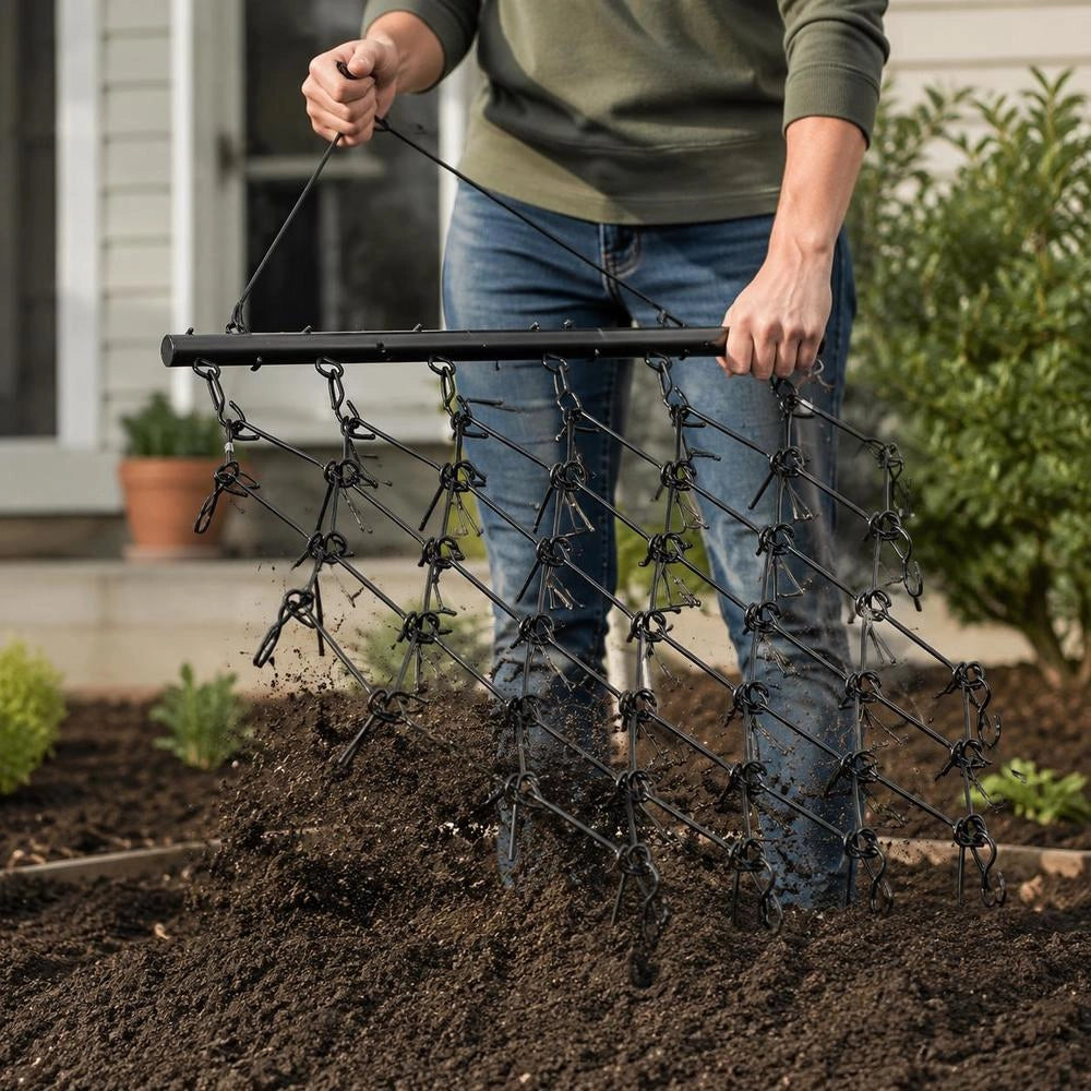 Drag Harrow, 1707x1219mm, Meadow Harrow With 80 Sharp Teeth, Suitable For ATV & UTV Tractor, For Soil Preparation, Sowing, Smoothing Of Landscapes & Maintenance Of Gravel Driveways