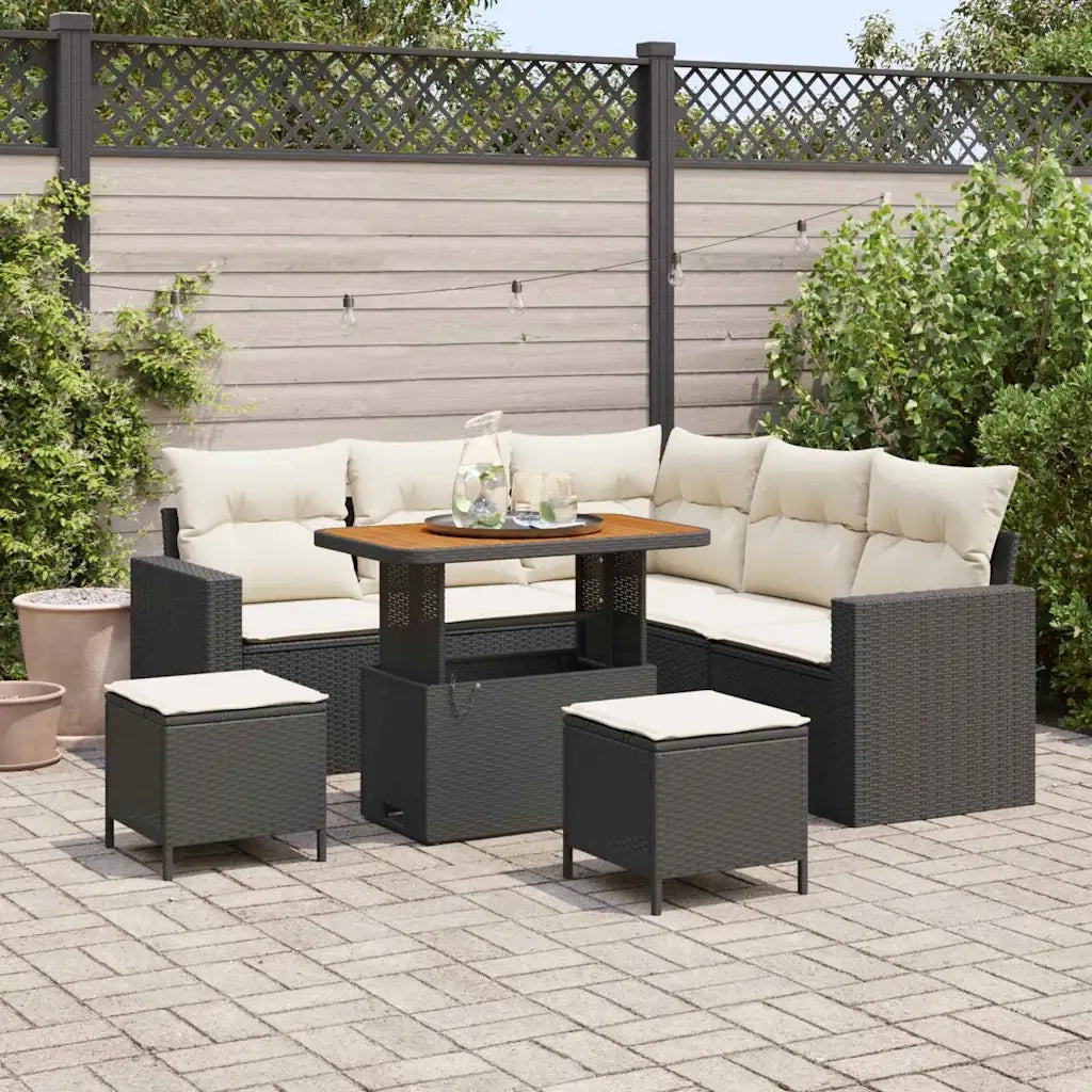 Set Divano da Giardino 9 pcs Nero e Crema polyrattan 3363565