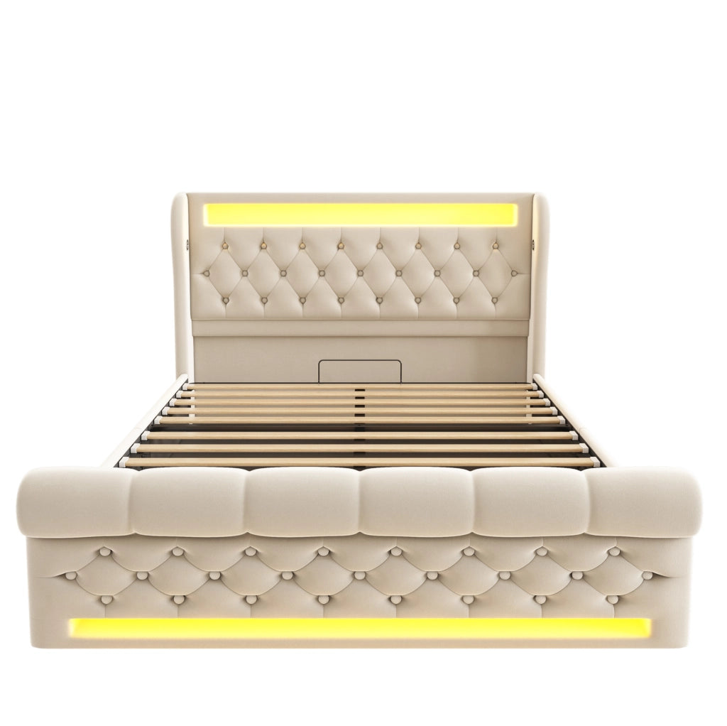 Letto matrimoniale 160x200 con LED, USB-C e vano contenitore