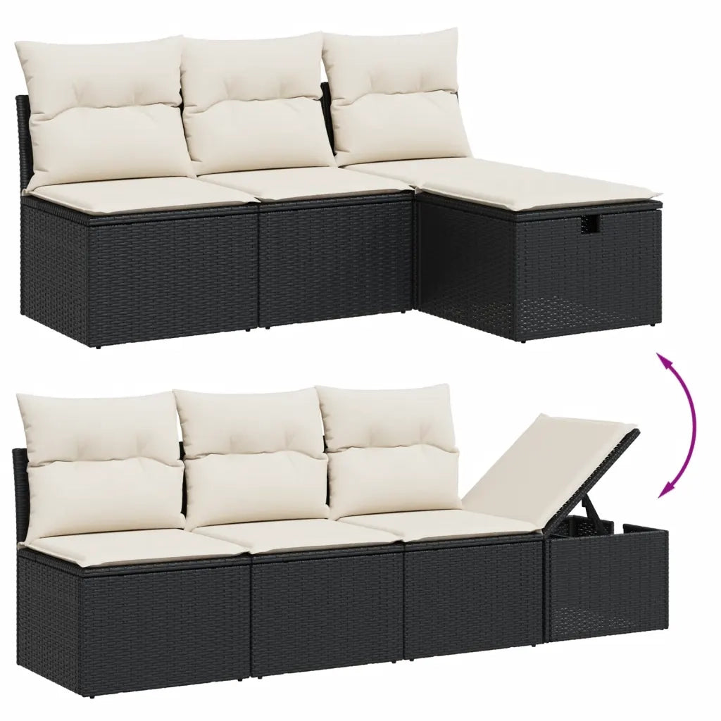 Set Divani da Giardino con Cuscini 7pz Nero Polyrattan