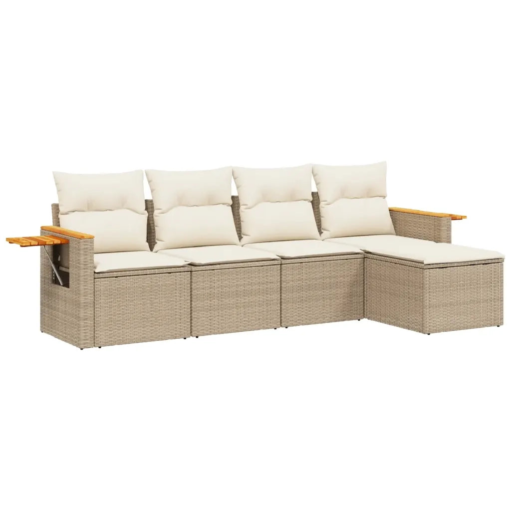 Set Divano da Giardino 5 pz con Cuscini Beige in Polyrattan