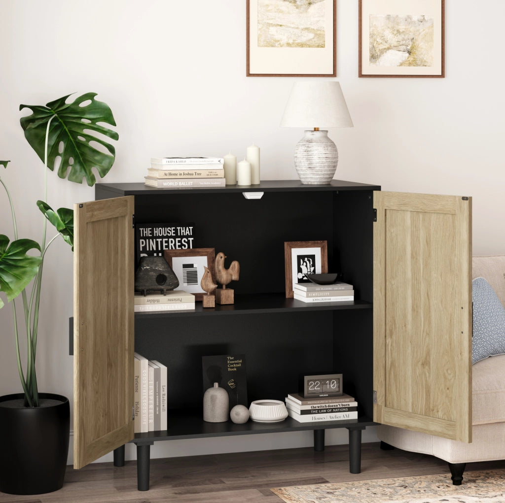 Mobile contenitore a 2 ante con ripiani aperti; MDF; 80x40x88 cm; nero