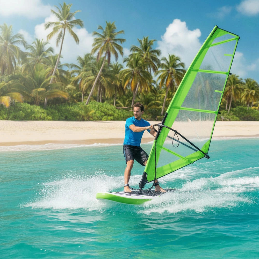 Inflatable SUP Board With Sail Set, Green And White