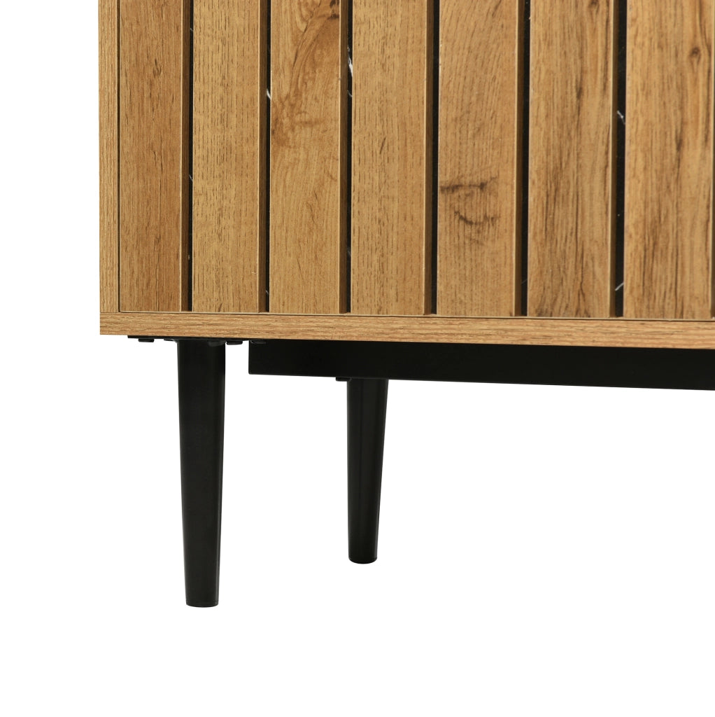 Mobile TV con ripiani in MDF e truciolare, gambe in ferro e design marmo