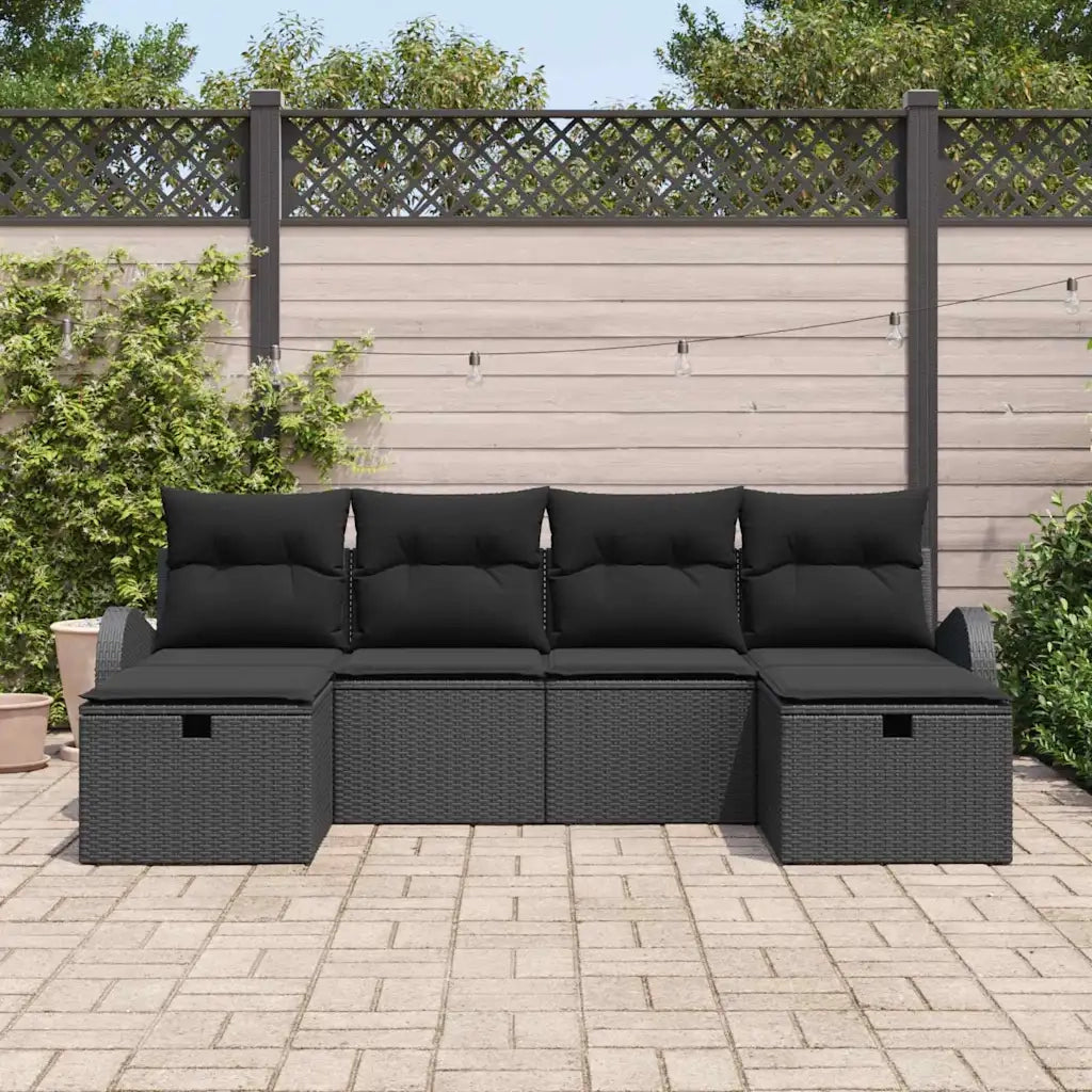 Set di divani con cuscino 6 pcs Nero polyrattan 3359122