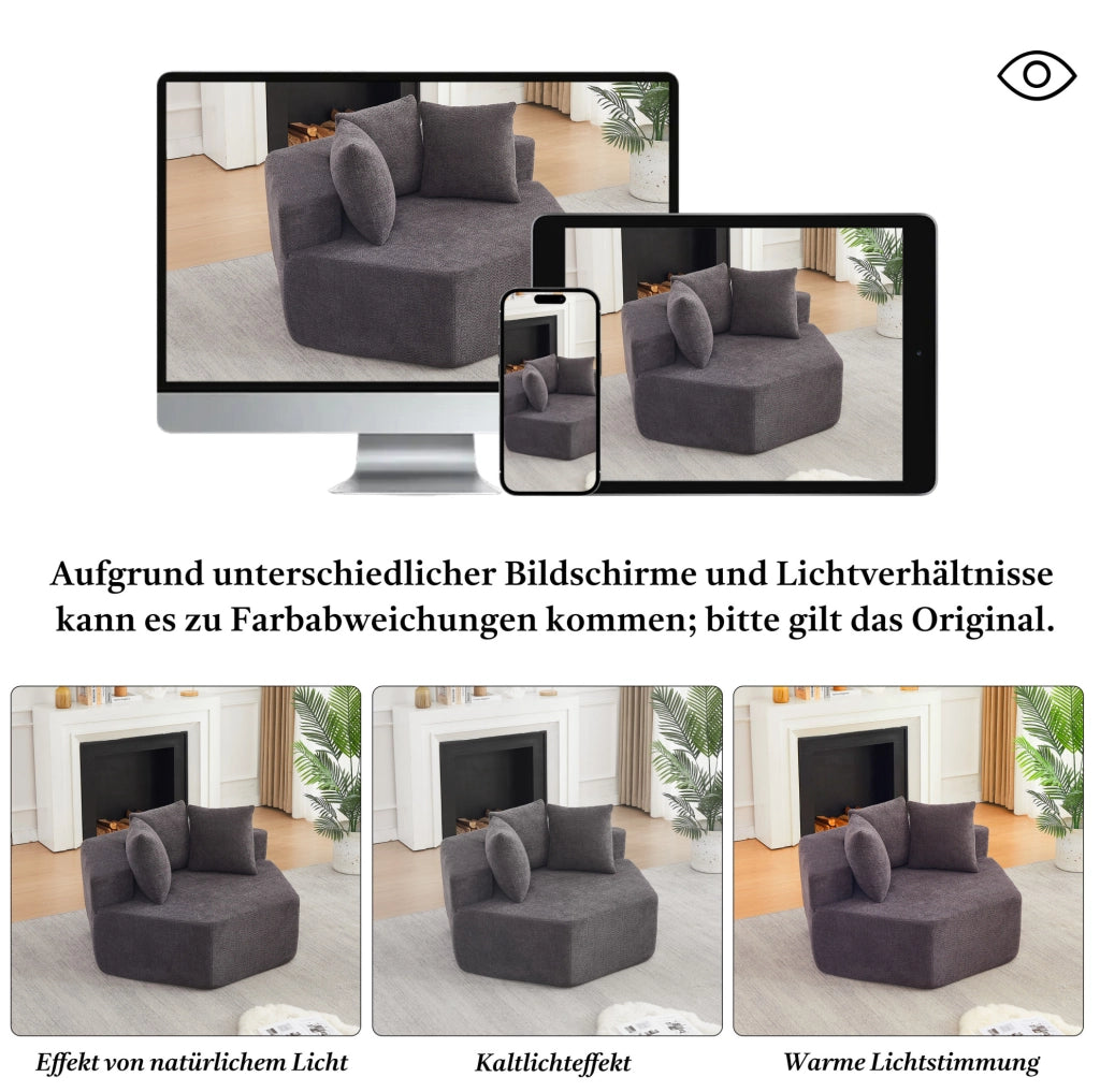 POLTRONA MODULARE ESAGONALE IN CHENILLE GRIGIO