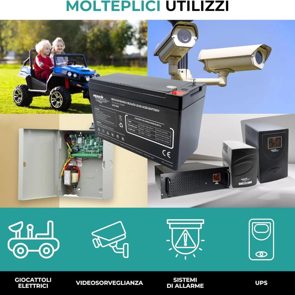 Mach power batteria al piombo 12v 9ah vrla agm ricaricabile per ups e sistemi di backup