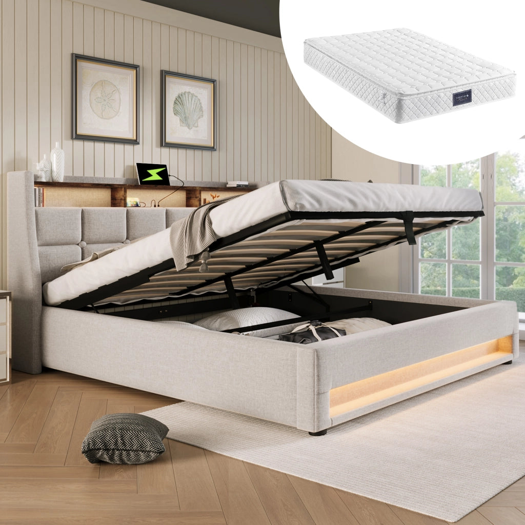 Letto matrimoniale imbottito 160x200 con materasso incluso e LED