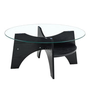 TAVOLINO ROTONDO 80x36 cm in vetro temperato e MDF nero