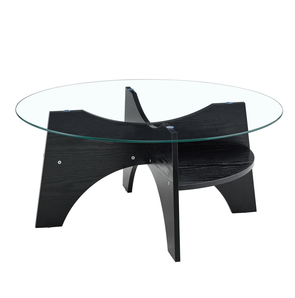 TAVOLINO ROTONDO 80x36 cm in vetro temperato e MDF nero