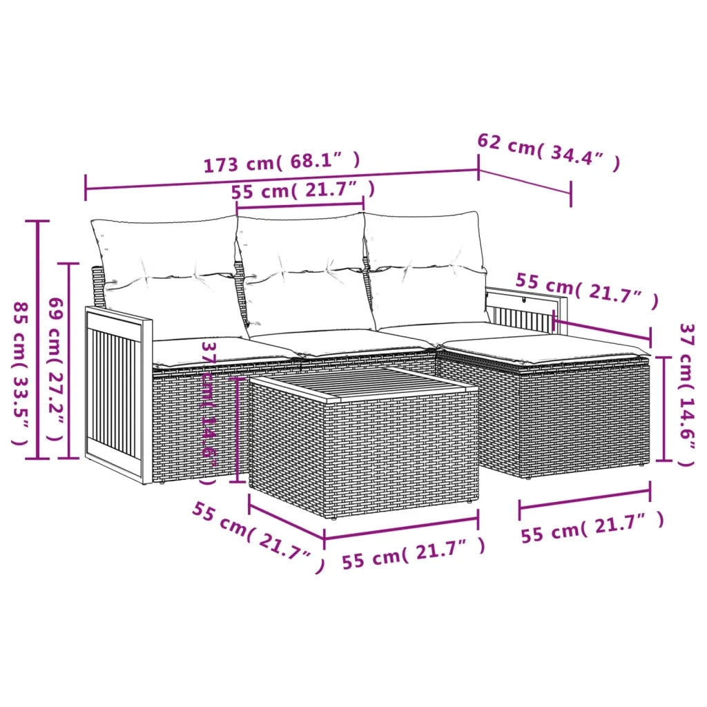 Set Divano da Giardino 5 pz con Cuscini Beige in Polyrattan 3227592