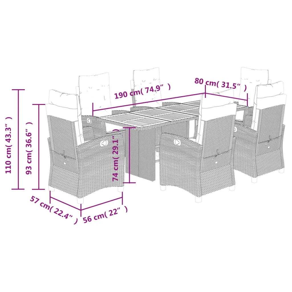 Set da Pranzo da Giardino 7 pz con Cuscini in Polyrattan Grigio 3212710
