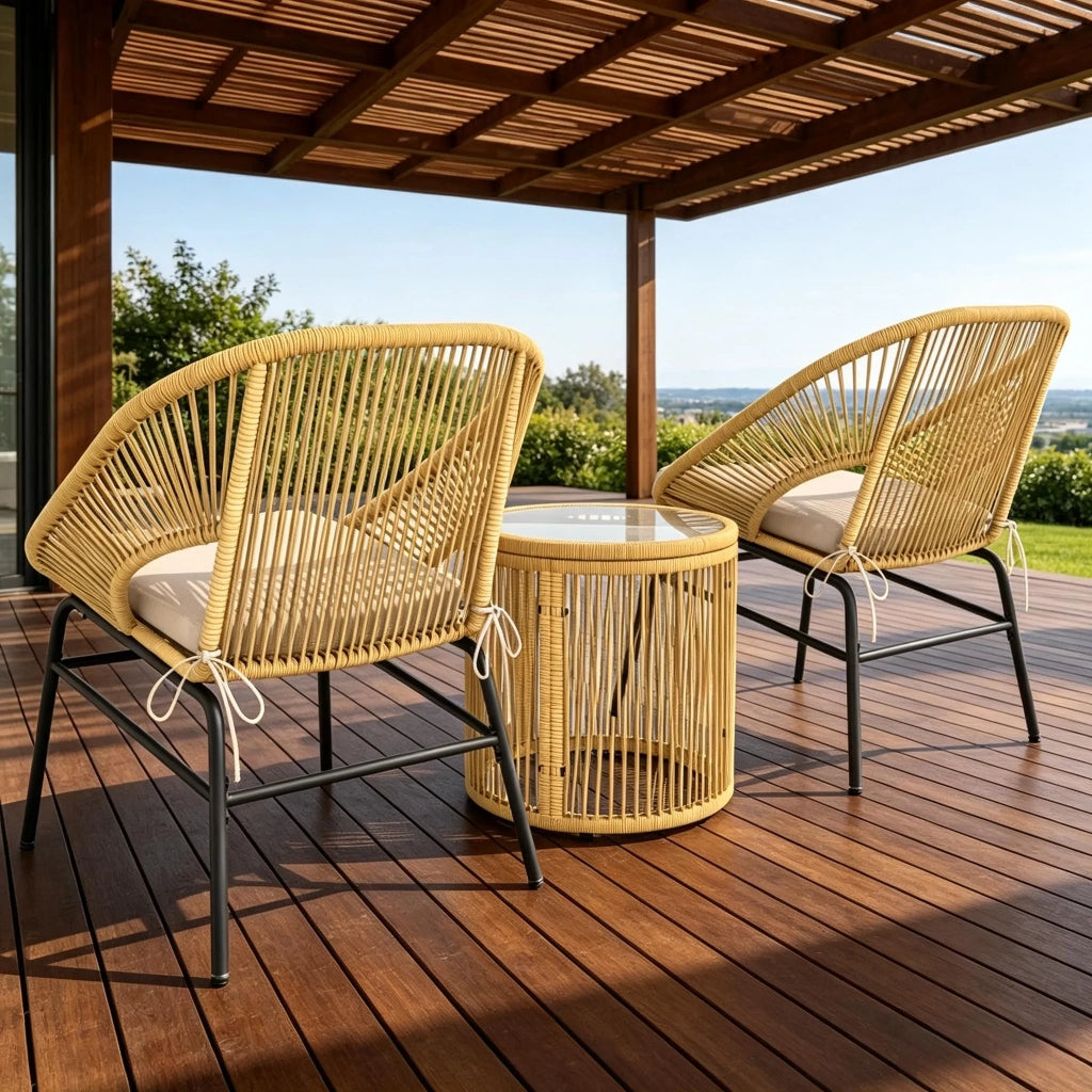 Set da giardino moderno, 2 sedie e 1 tavolo