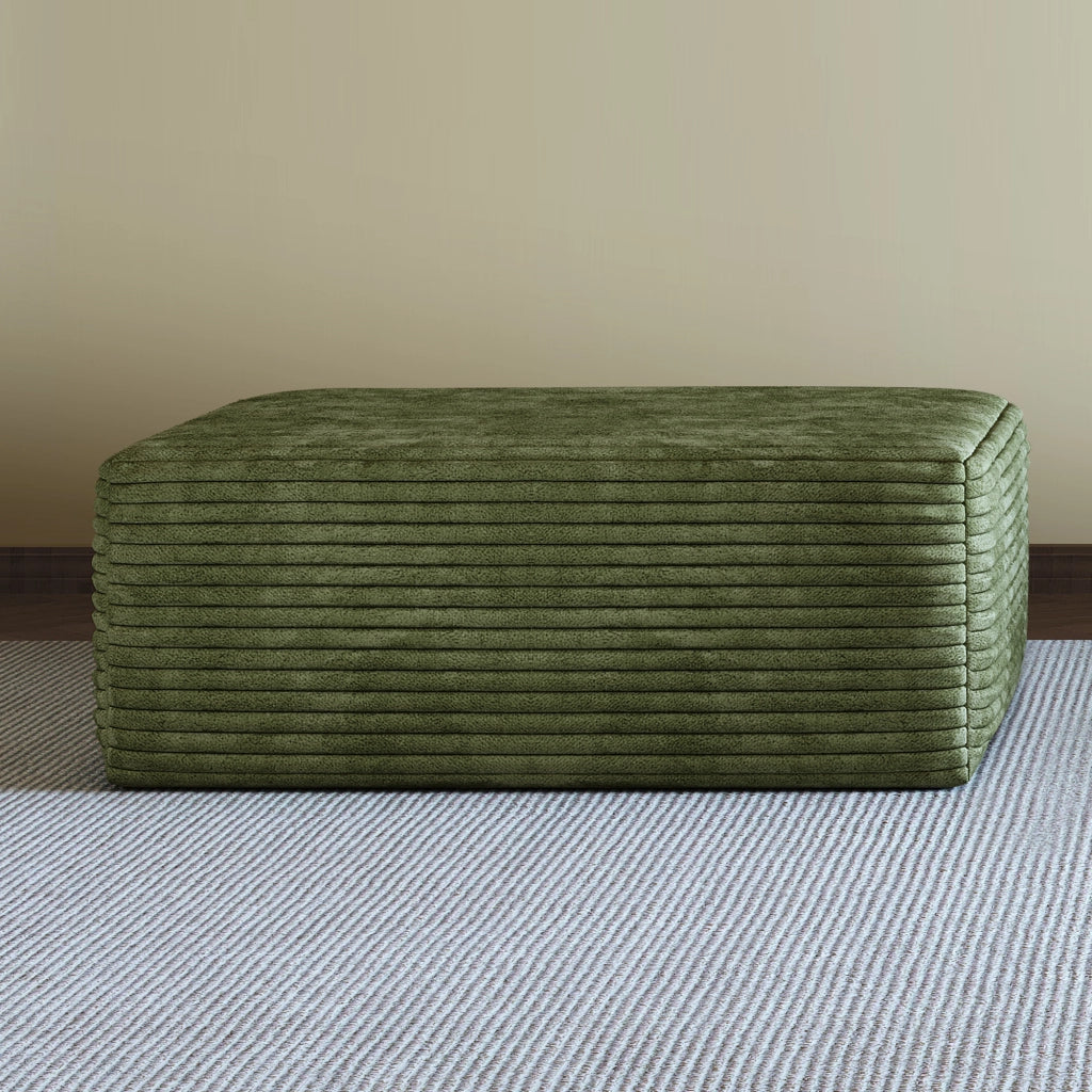 Pouf poggiapiedi in tessuto verde senza montaggio