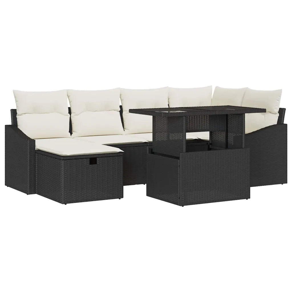 Set Divano da Giardino con cuscino 7 pcs Nero Poly Rattan 3359834