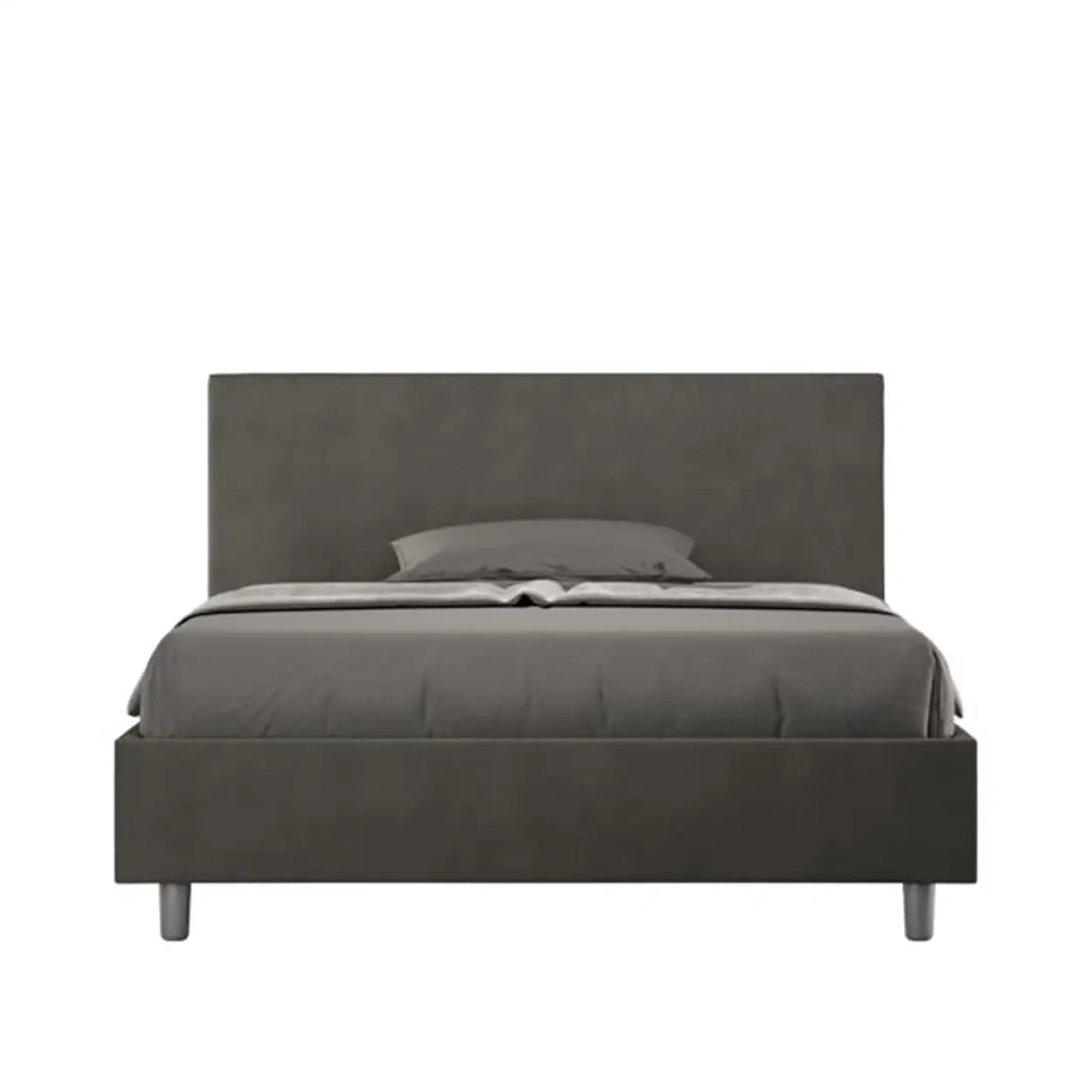 Letto matrimoniale francese senza rete imbottito 140x190 microfibra grigio Adele
