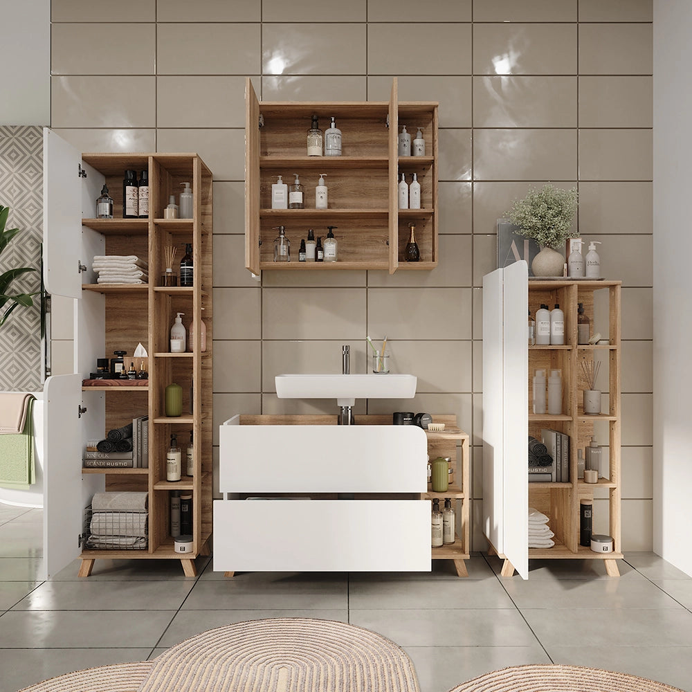 Vicco Set di mobili da bagno Sonoma/Bianco 4 parti