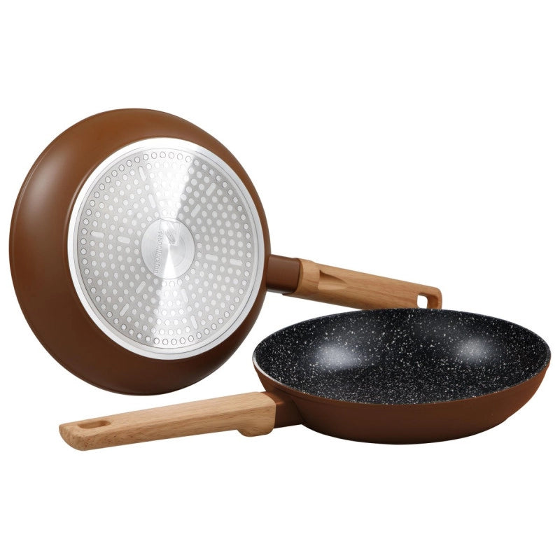 Set di 4 confezioni 2 Padelle 24/28 Warm Brown Fdo Induzione Manico Soft Effetto Legno