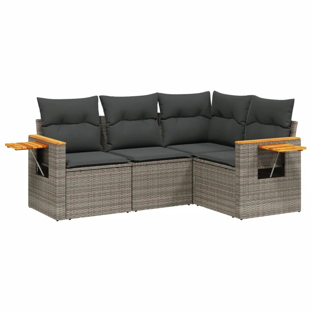 Set Divani da Giardino 4 pz con Cuscini in Polyrattan Grigio 3259176