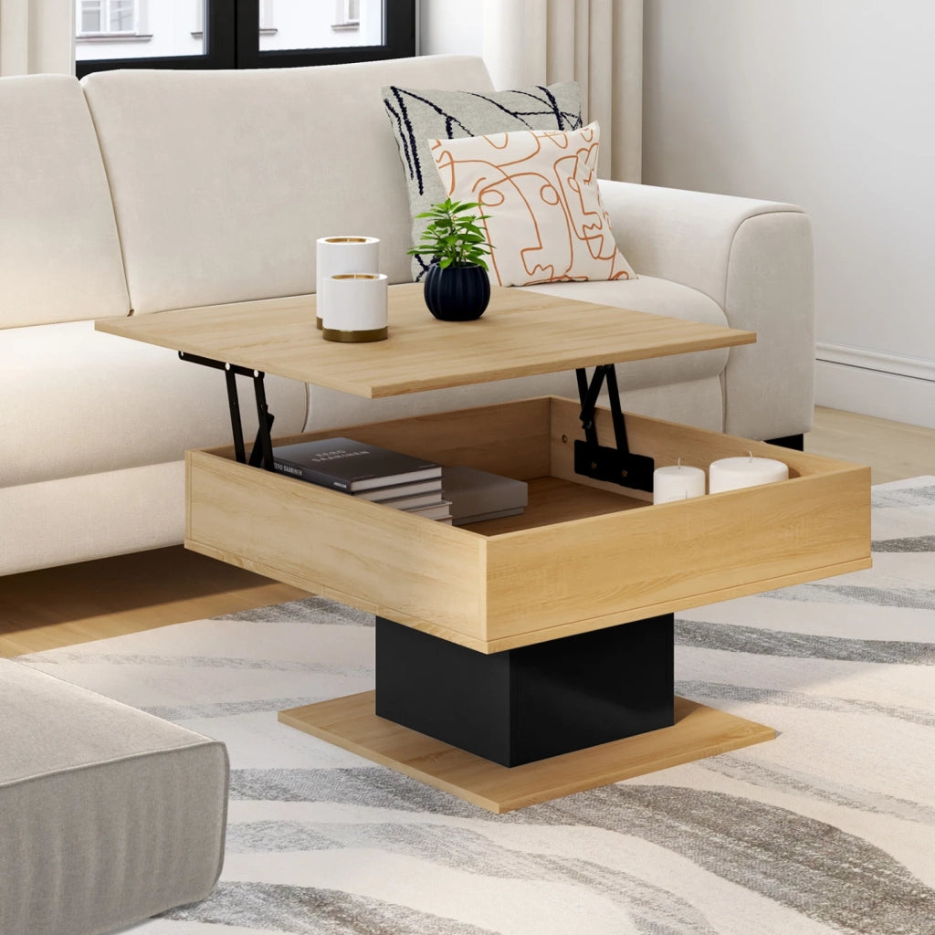 IDMarket - Mesa de centro cuadrada elevable EDEN de madera y negro