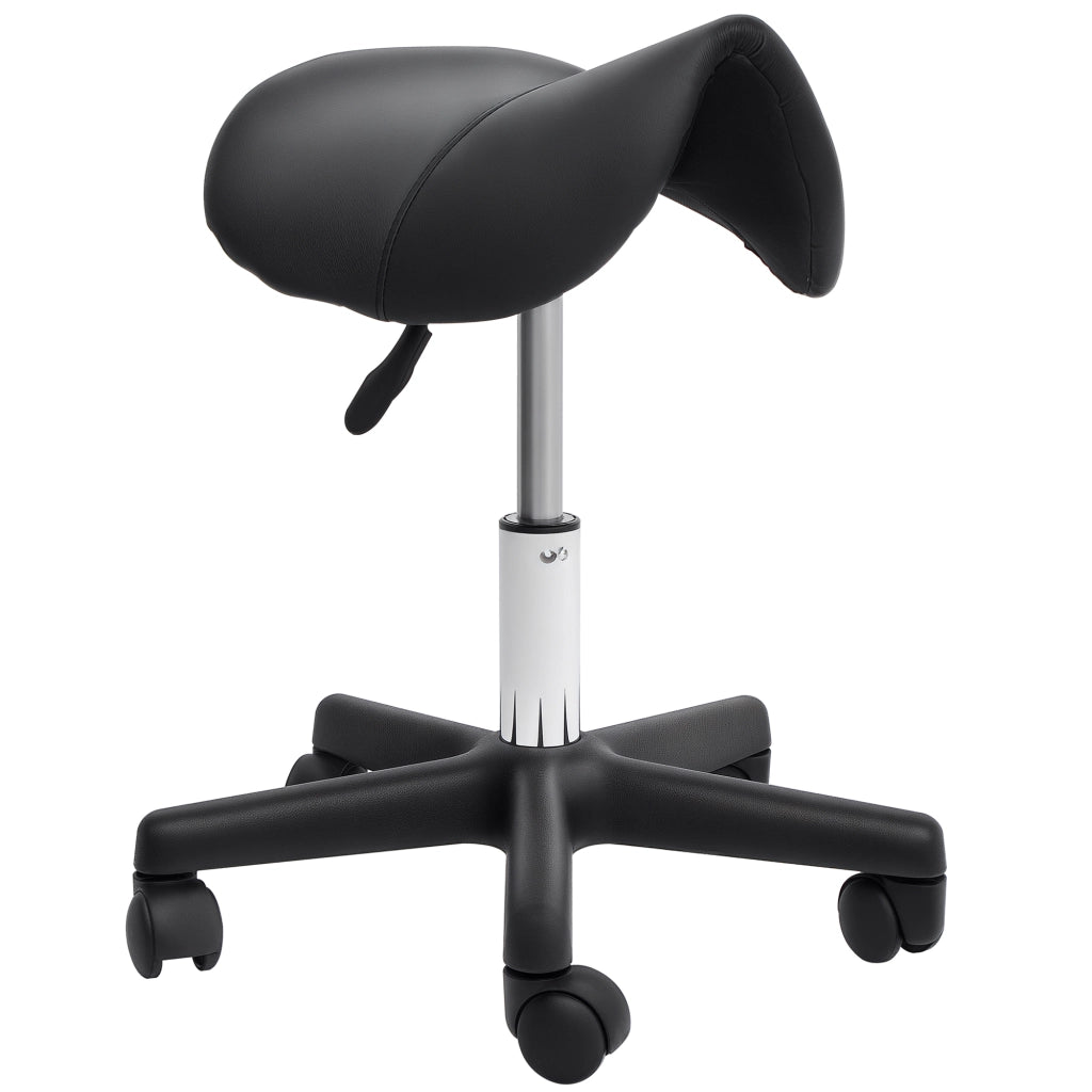 Sgabello da Lavoro a Sella Ergonomico con Ruote Altezza Regolabile 43-55 cm Girevole 360° Nero per Salone e Studio