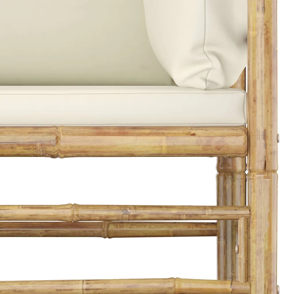 Set Salotto da Giardino 6pz con Cuscini Bianco Crema in Bambù 3058195