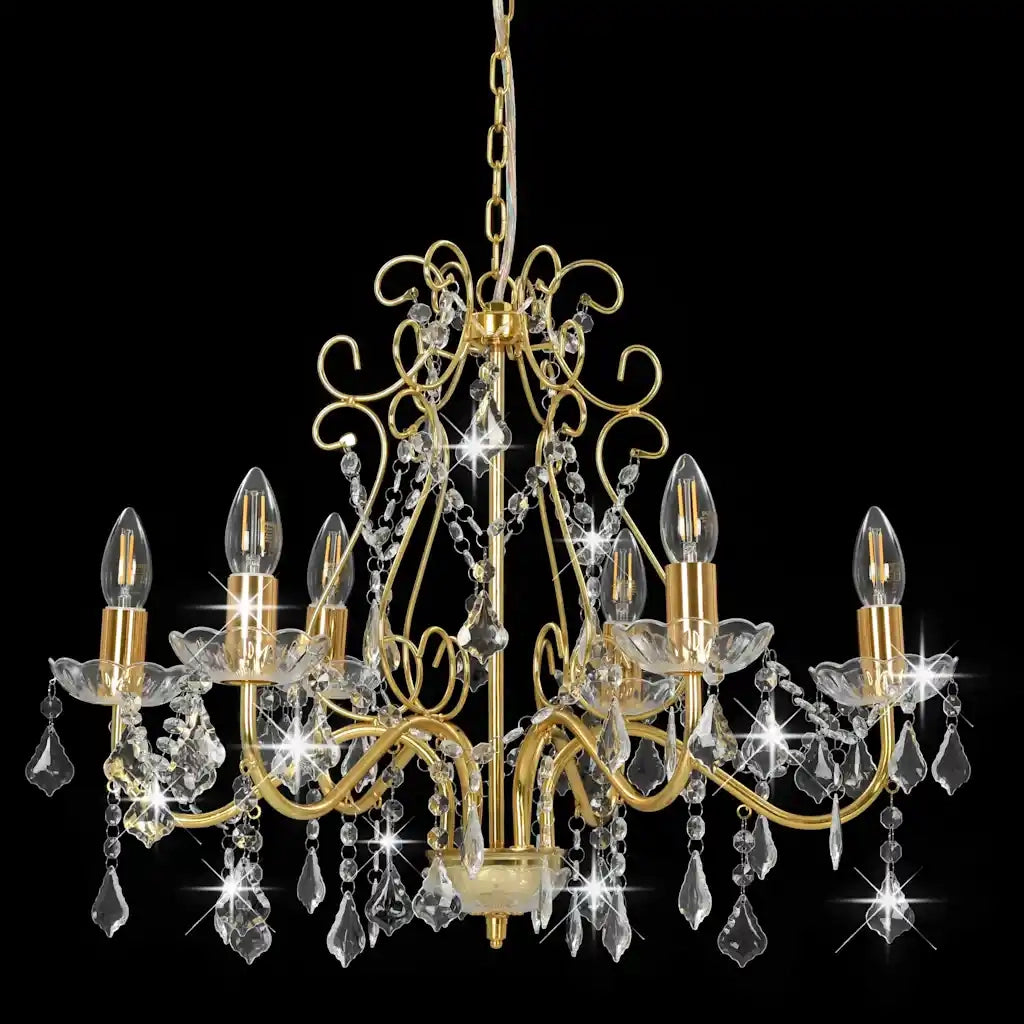 Lampadario con Perline di Cristallo Dorato Tondo 6 E14 281603