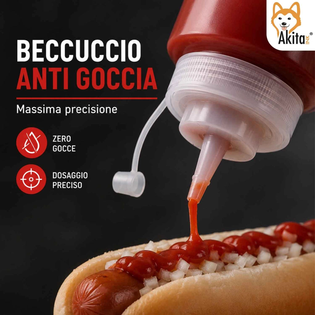 Akitaink Set 4 Bottiglie Squeeze per Salse 800 ml Dosatrici
