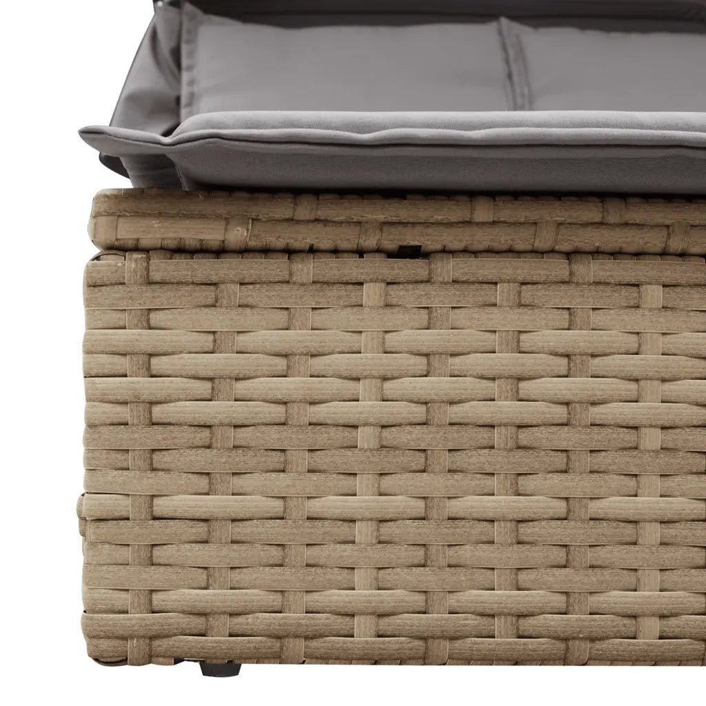 Lettino Doppio con Baldacchino e Cuscini Beige in Polyrattan 368640