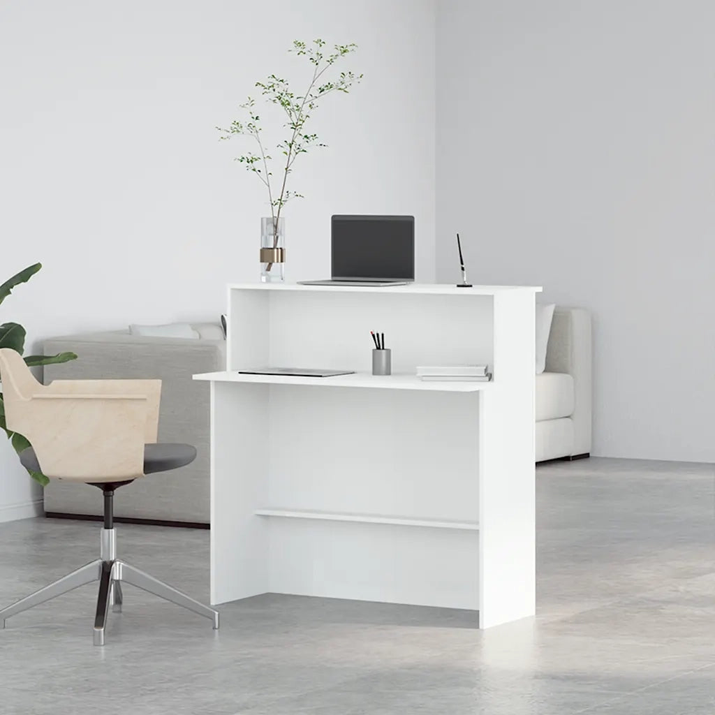 Scrivania per Reception Bianca 100x50x103,5cm in Legno Massello 859024