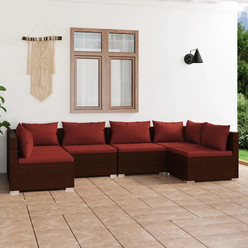 Set Divani da Giardino 6 pz con Cuscini in Polyrattan Marrone 3101875