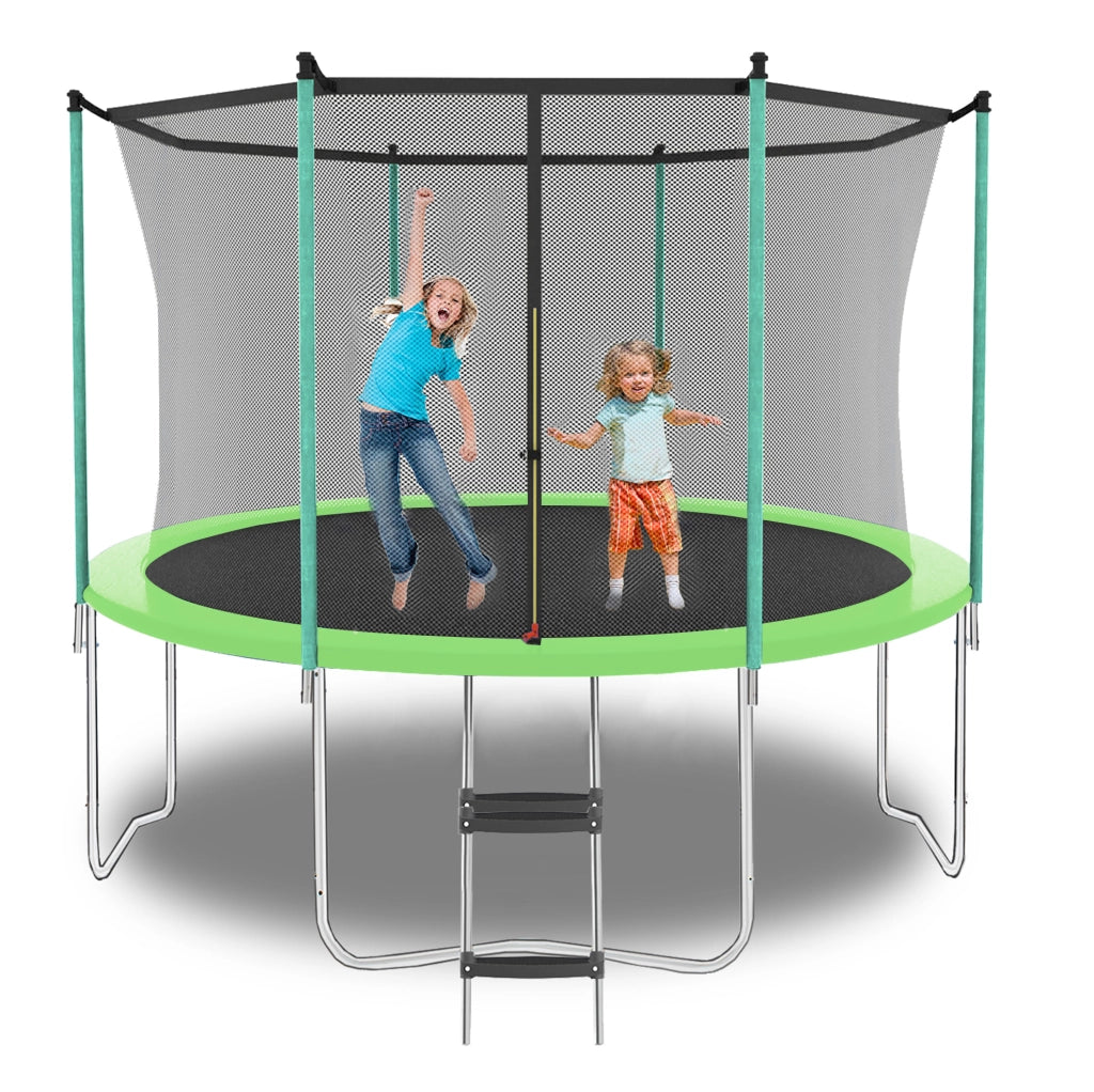 TRAMPOLINO da esterno e interno 243,84 x 243,84 cm Verde con rete di sicurezza e scala