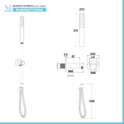 Set doccia Prima braccio 40 cm + soffione Abs 22 cm + kit doccia + miscelatore
