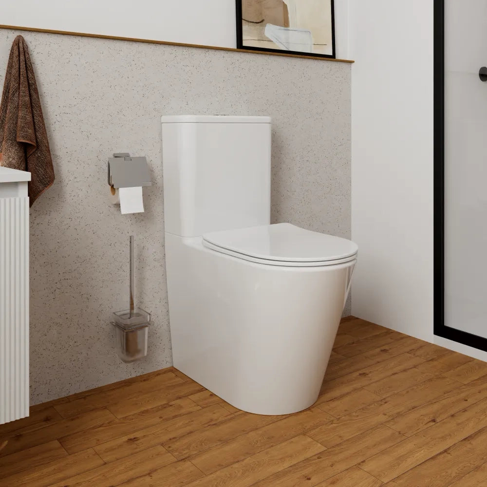 Vaso filomuro monoblocco h45cm rimless con cassetta e sedile copri-wc bianco lucido | Vienna Comfort
