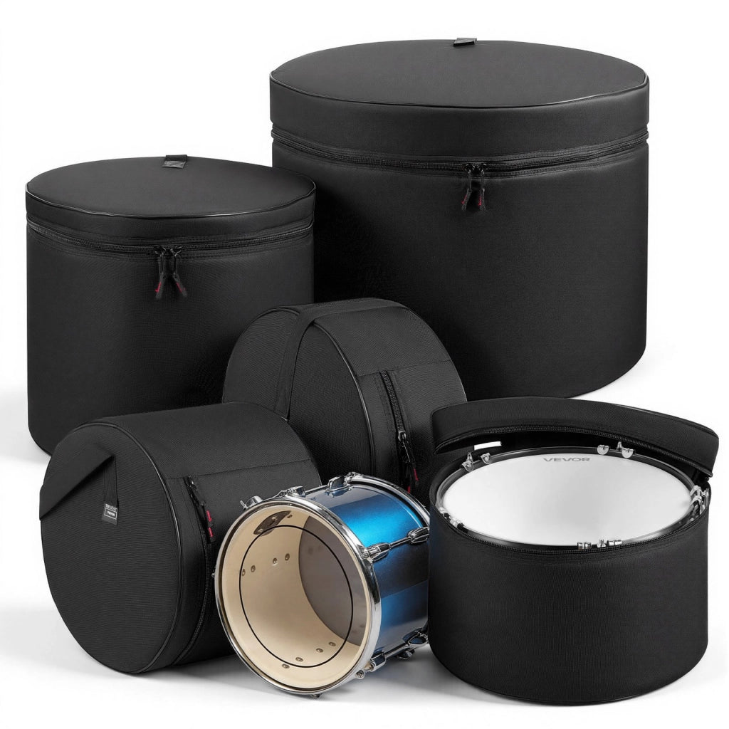 Set 5 Pezzi Borse Imbottite per Batteria e Accessori DJ CCH-YQ001 in Tessuto 600D con Divisori Regolabili Custodie Protettive Leggere e Impermeabili