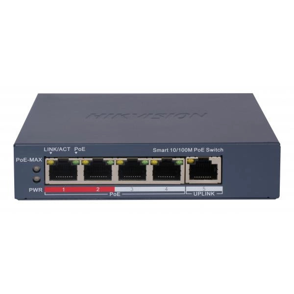 SWITCH HIKVISION SMART MANAGED POE 10/100 L2, 4 10/100M RJ45 POE PORTS, 1 10/100M RJ45 PORT, 802.3AF