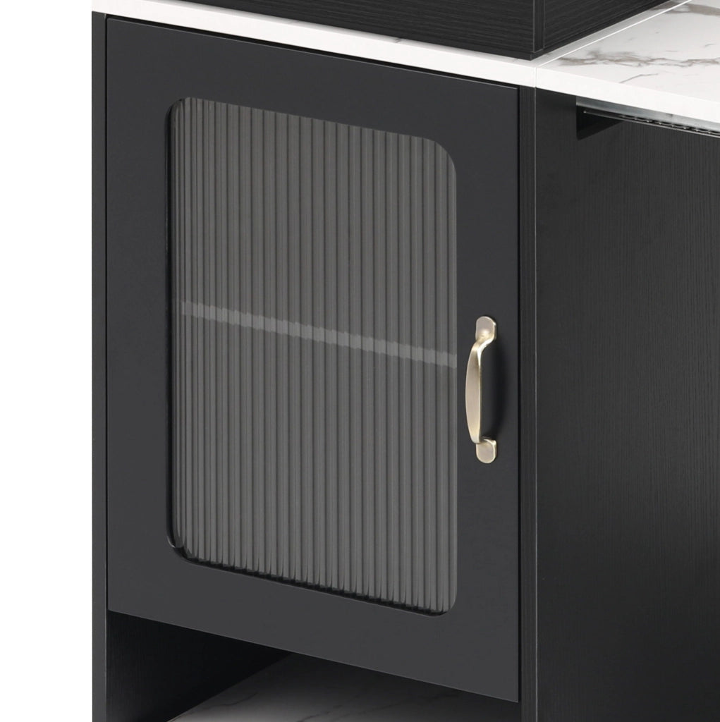 Tavolo da cucina estensibile con prese e ruote, bianco e nero