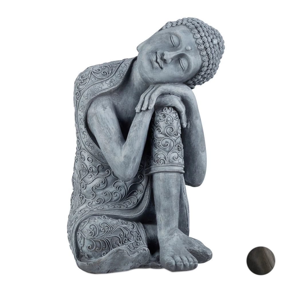 Statua di Budda seduto decorativa spirituale 60 x 35 x 35 cm atmosfera zen in ceramica grigia 13_0006089