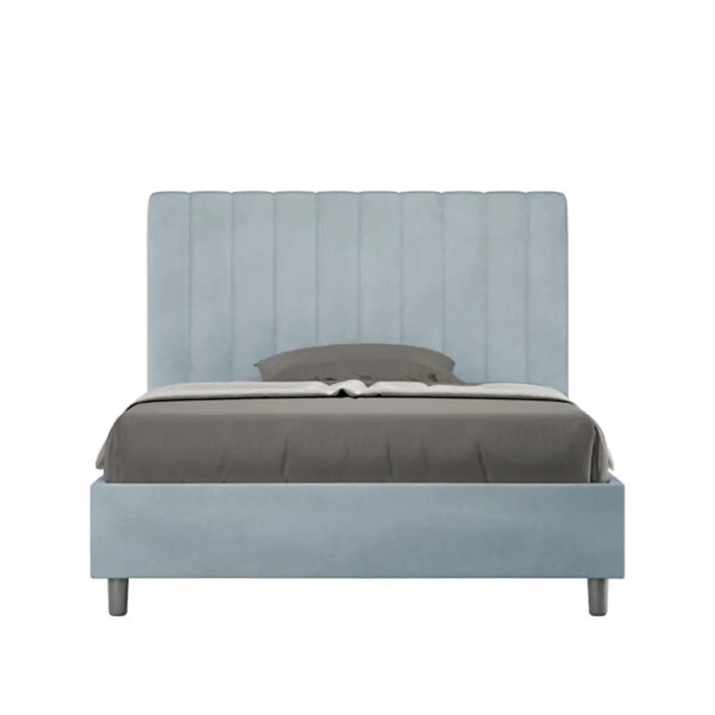 Letto una piazza e mezza contenitore imbottito 120x200 microfibra azzurro Agueda