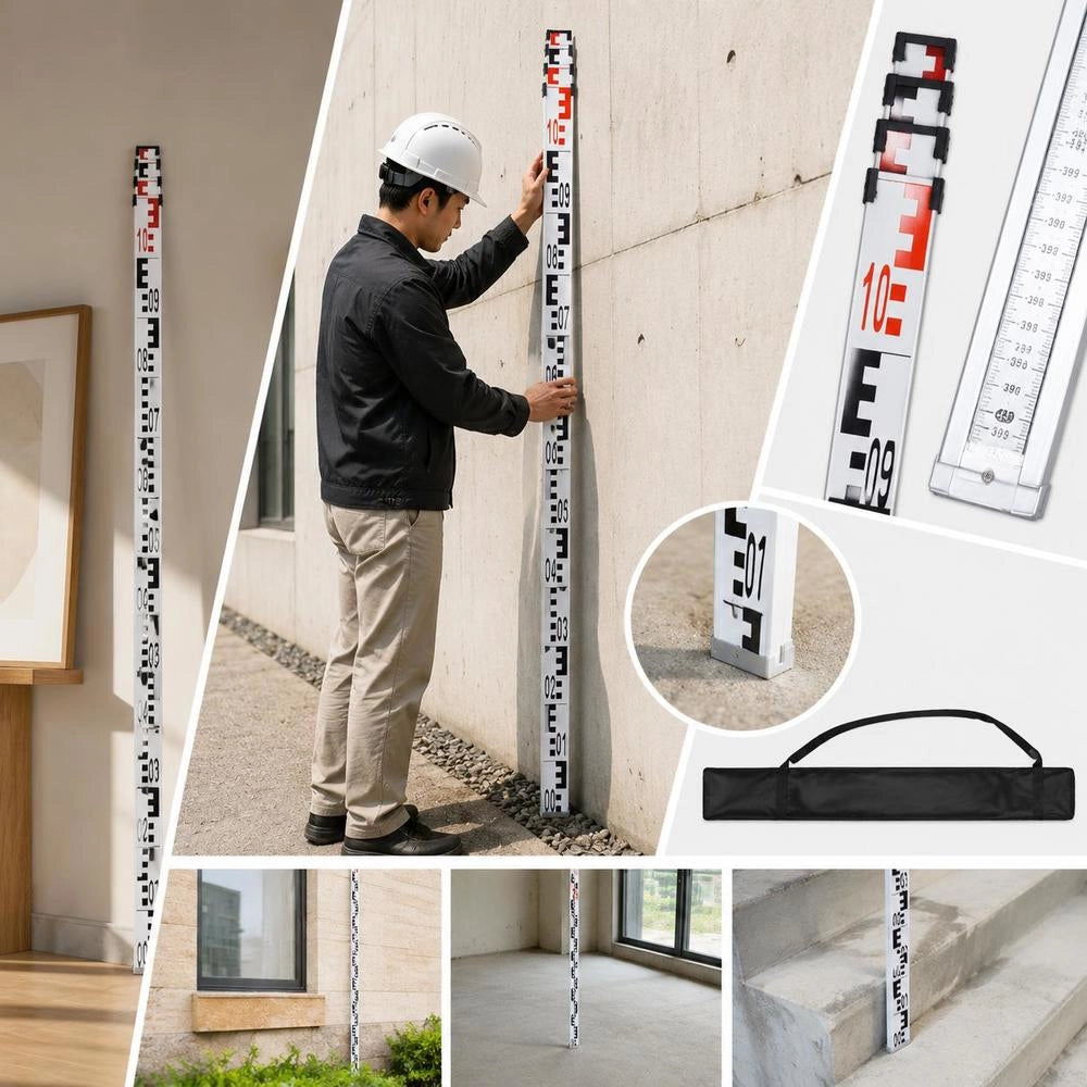 Aluminum Measuring Rod, 4 M Metric Telescopic Measuring Rod, Double-sided Scale In Cm/mm, Leveling Rod, Surveying Rod Made Of Aluminum Alloy With Spirit Level And Carrying Case For Measuring Houses, Walls, Floors