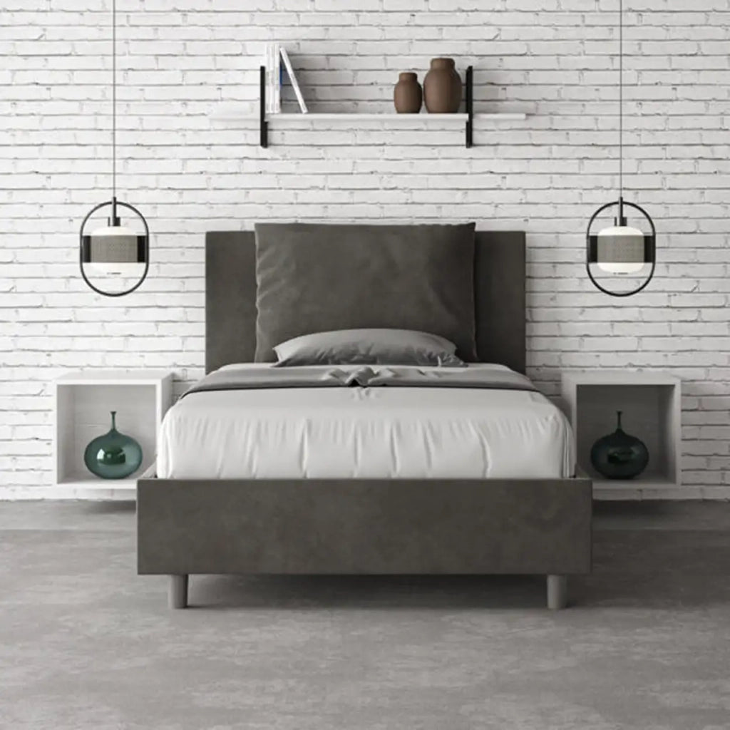 Letto una piazza e mezza contenitore imbottito 120x190 microfibra grigio Antea