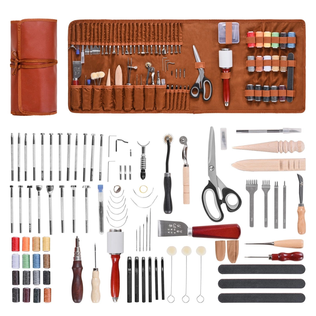 Kit 92 Pezzi Utensili per Lavorazione Pelle Modello 205 con Custodia Portatile per Cucito Fai da Te