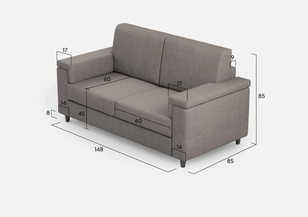Divano 2 Posti 168x85x85 cm Marrak in Tessuto Grigio