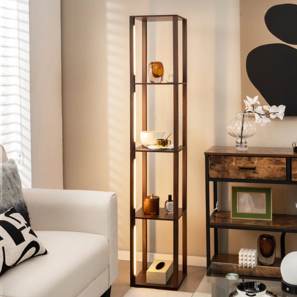 Lampada da terra 163cm con lampadine LED dimmerabili a 3 livelli poli LED ruotabili, Lampada da terra moderna Noce-Lampade