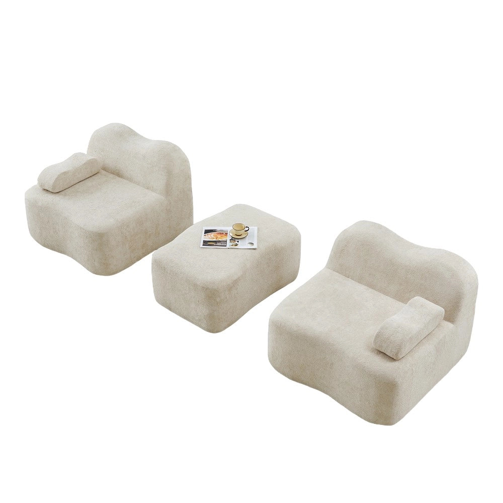 Divano Modulare Angolare 2 Posti con Pouf ¨C Xylo ¨C Beige, Braccioli Mobili