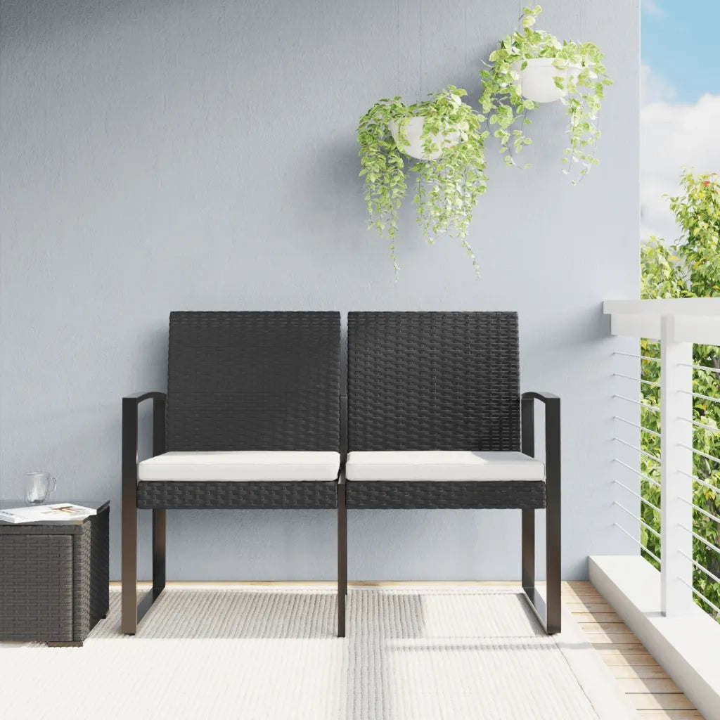 Panca da Giardino a 2 Posti con Cuscini in Rattan PP Nero 360209